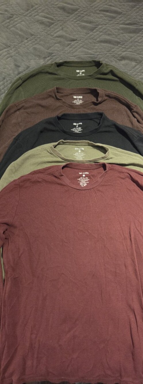 Men's Long-Sleeve Waffle Crewneck Shirts - 5 Pack